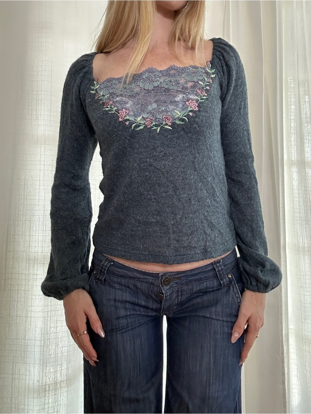 Vintage Y2K babydoll knit top Japanese brand grace continental mohair blend